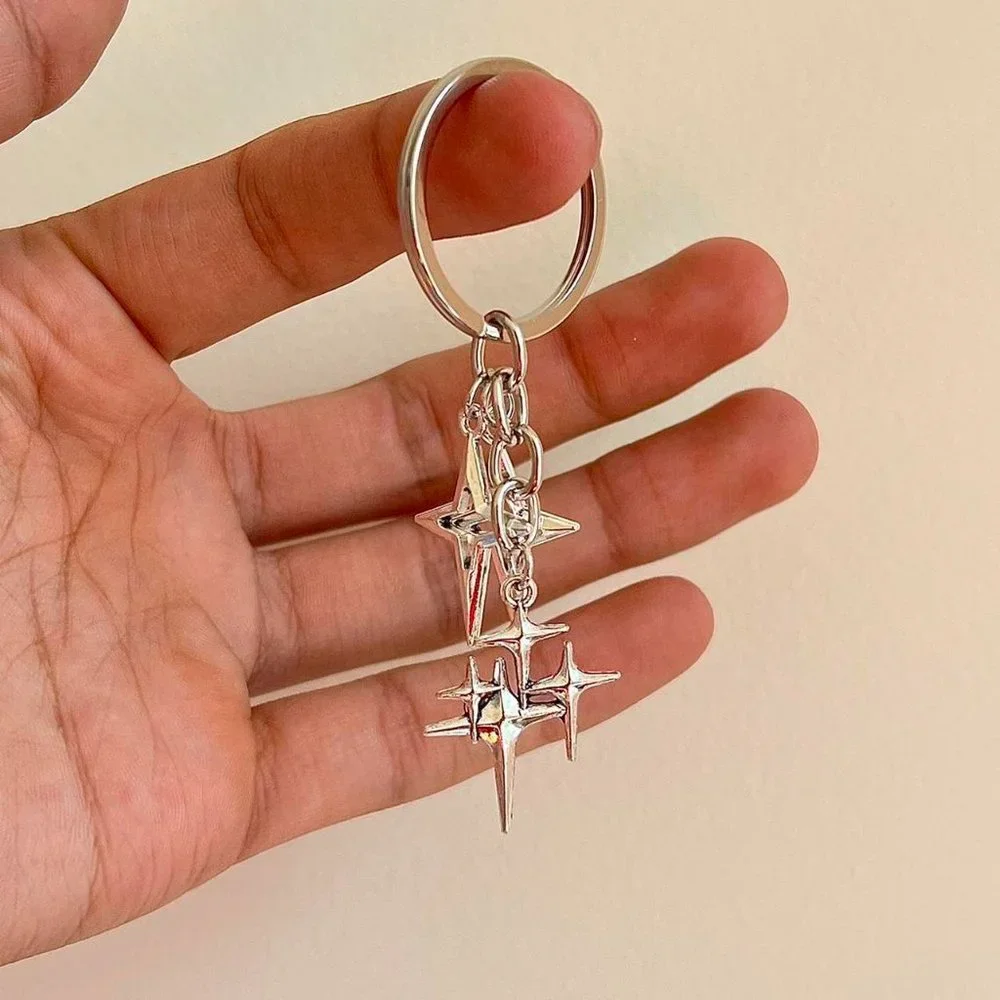 y2k 2000s triple star pendant keyring for keychain